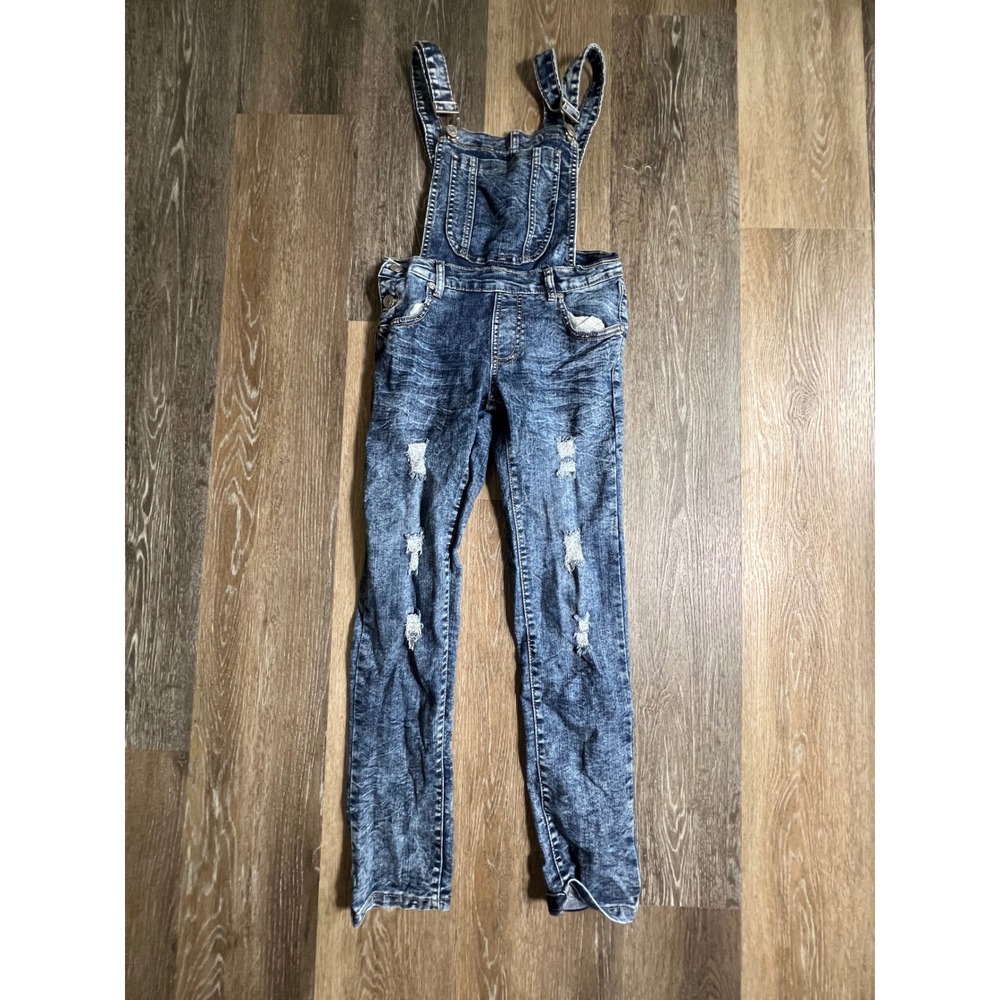 Kroix Denim Overalls Girls‎ 10 Blue Excellent Acid Wash Distressed Slim Fit Bib